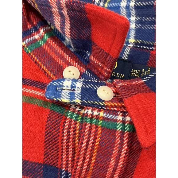 Polo Ralph Lauren Flannel Workshirt BIG & TALL Men's Red Plaid SHIRT 3XB - Picture 8 of 9